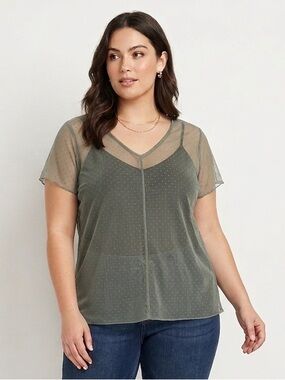 La Vie En Rose Green Mesh Blouse with Tie Back Size Large